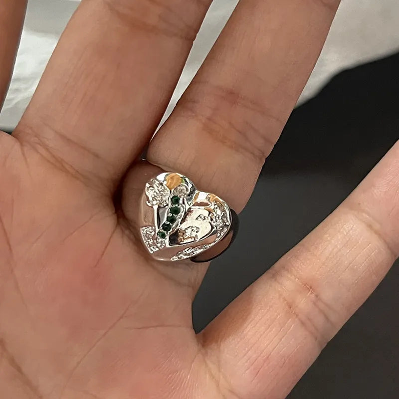 Crystal Rings Kpop Heart Adjustable Ring