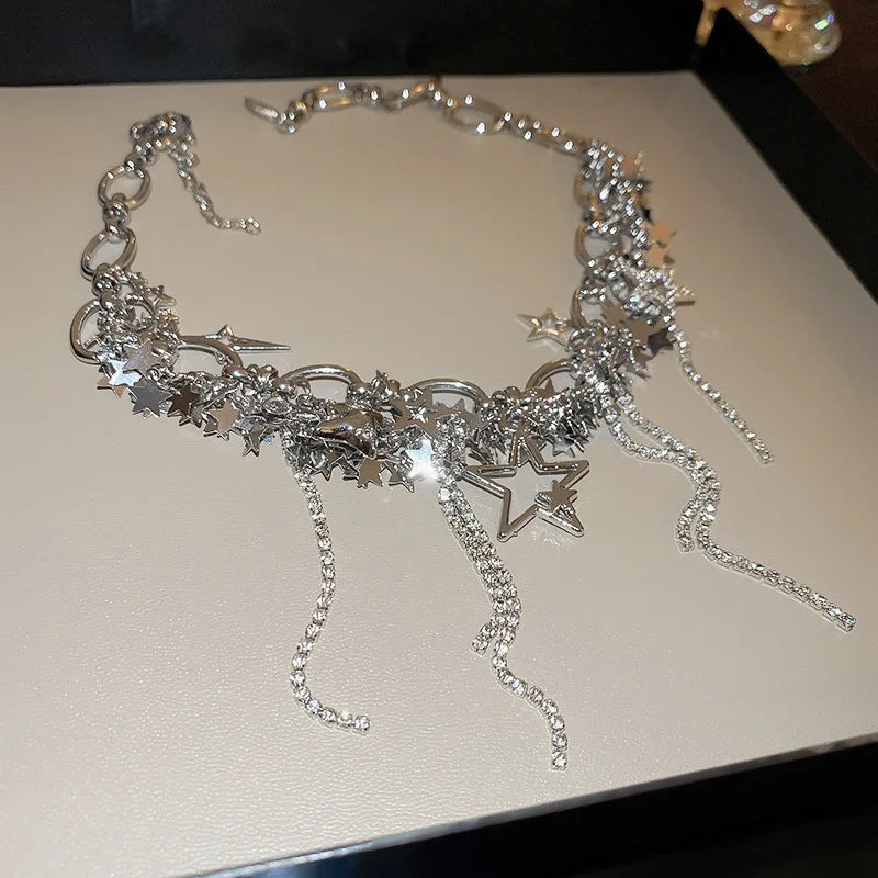 New Punk Style Bling Silver Chain Star